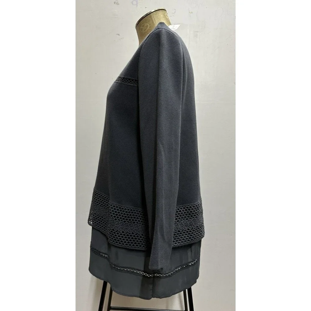 Ann Taylor women size large gray cotton  sweater with embellished trim   new